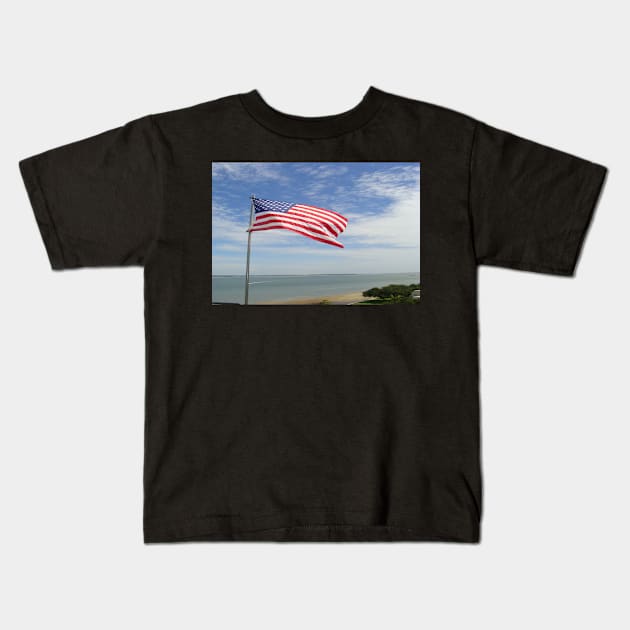 American Flag on the Coast Kids T-Shirt by Ckauzmann